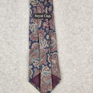 Royal Club Mens Silk Tie Blue Red Paisley Made in USA Italian Silk 4"